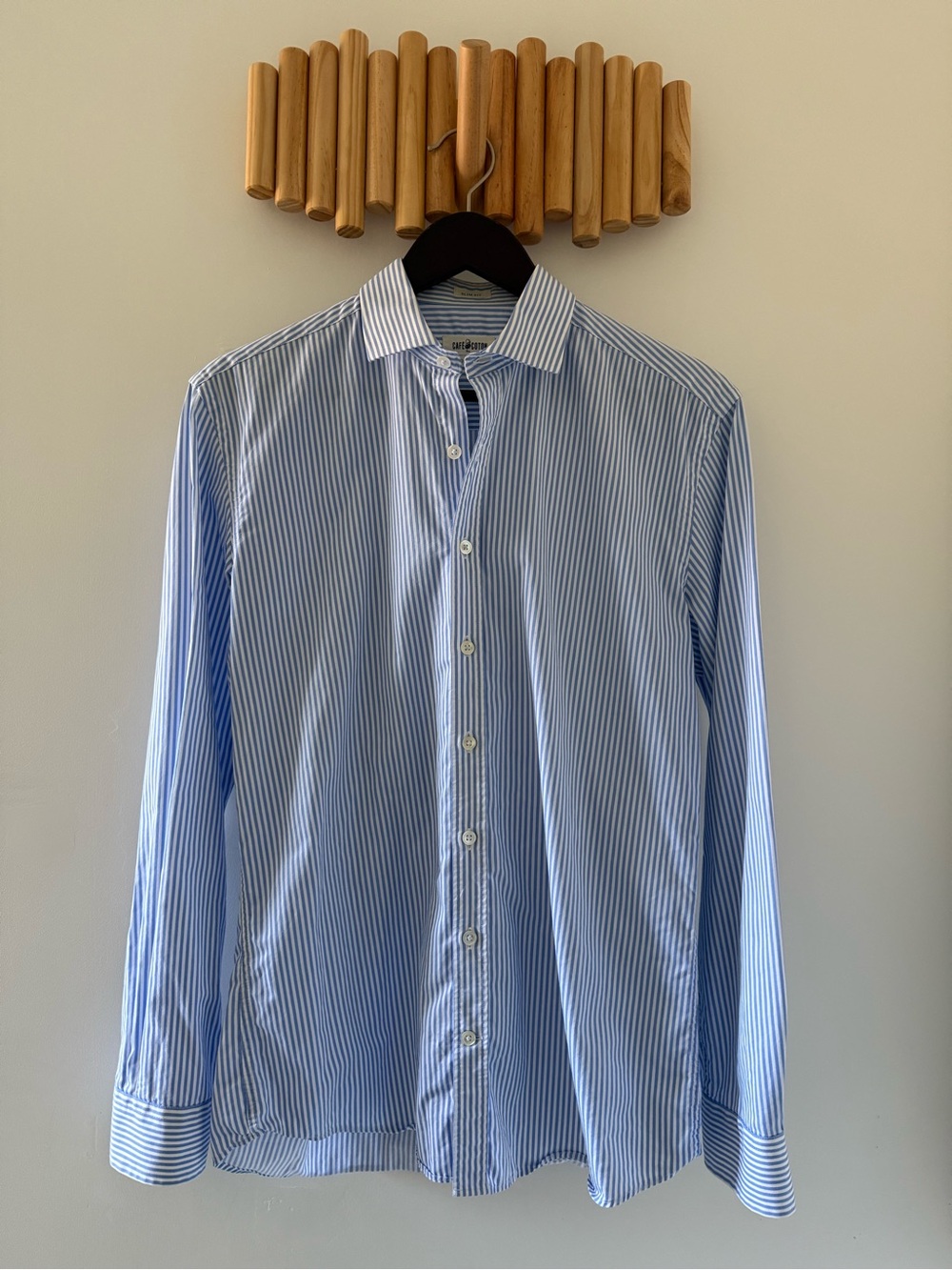 Cafe Coton Paris - Blue and White Bengal Stripe Dress Shirt 15.5 / 39 Cotton